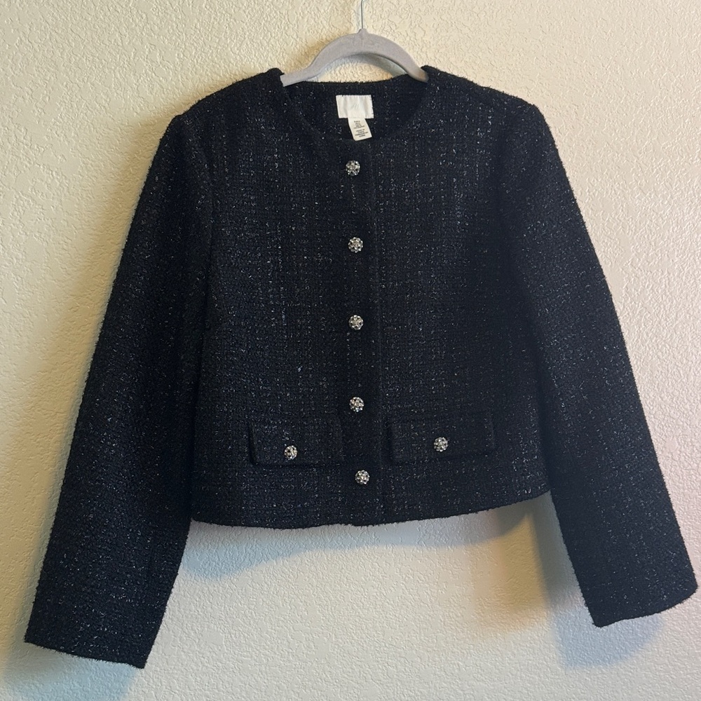 H&M Black Tweed Blazer with Silver Buttons Size M